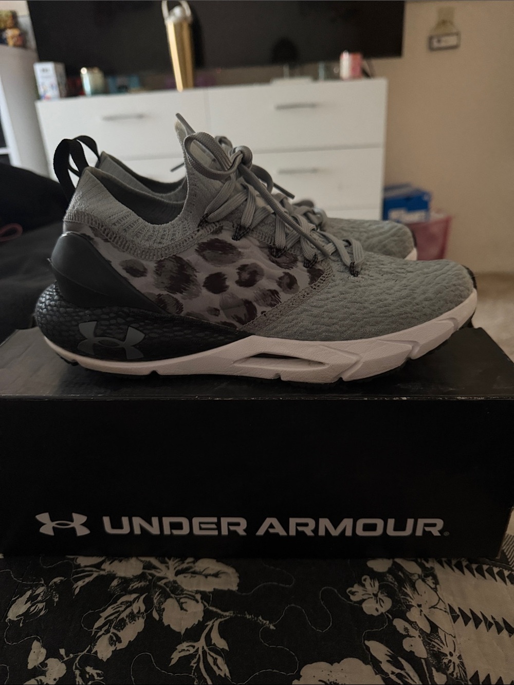 Under Armour Grey Leopard-Accent Athletic Sneakers